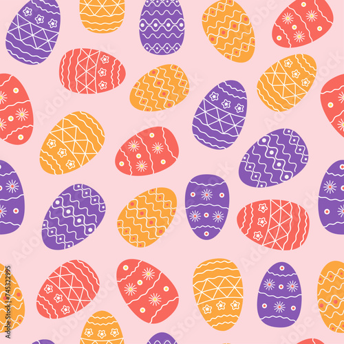 Easter pattern. Painted Easter eggs Set. Holiday decor. Vector seamless background.