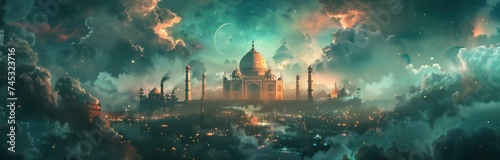 flag of india the wheel above a city in the clouds