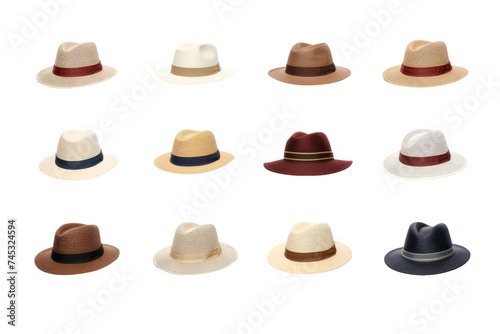 Fashionable Hat Selection Standing Alone on Clear Background