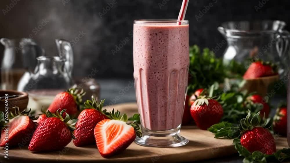 milkshake with strawberries in a glass milkshake with strawberries in a glass