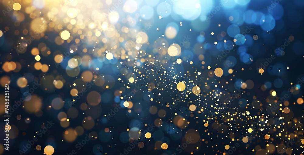 Abstract Golden Bokeh Lights on Dark Blue Background Abstract Golden Bokeh Lights on Dark Blue Background