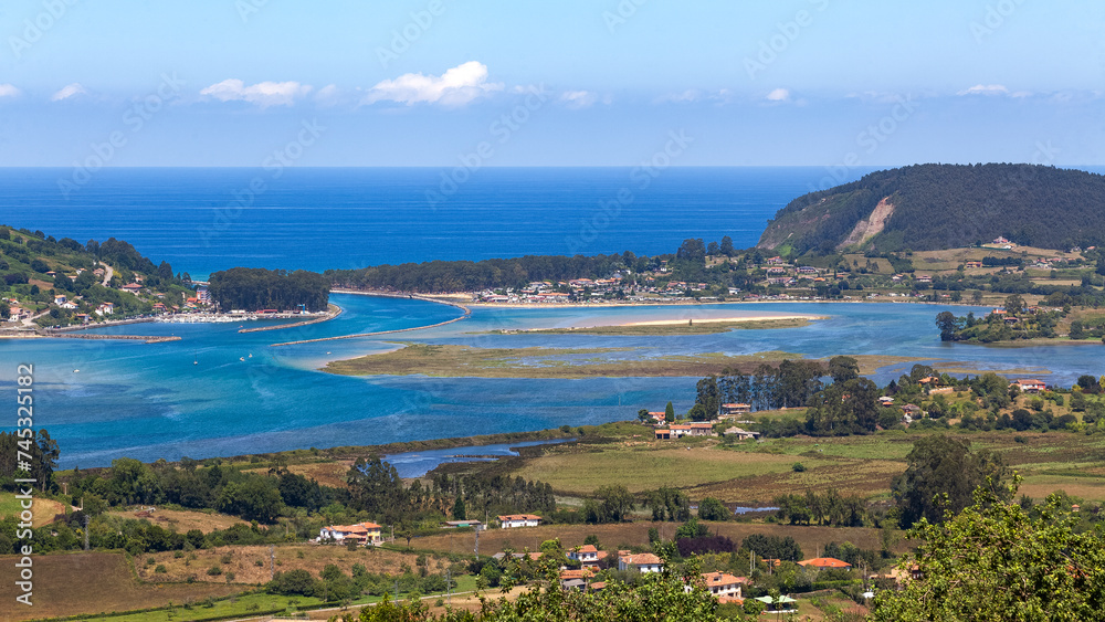 Villaviciosa beach and estuary panoramic view. Asturias, Spain