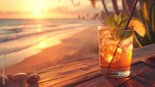 Cocktailgenuss beim Sonnenuntergang am Strand