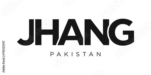 Jhang in the Pakistan emblem. The design features a geometric style, vector illustration with bold typography in a modern font. The graphic slogan lettering. photo