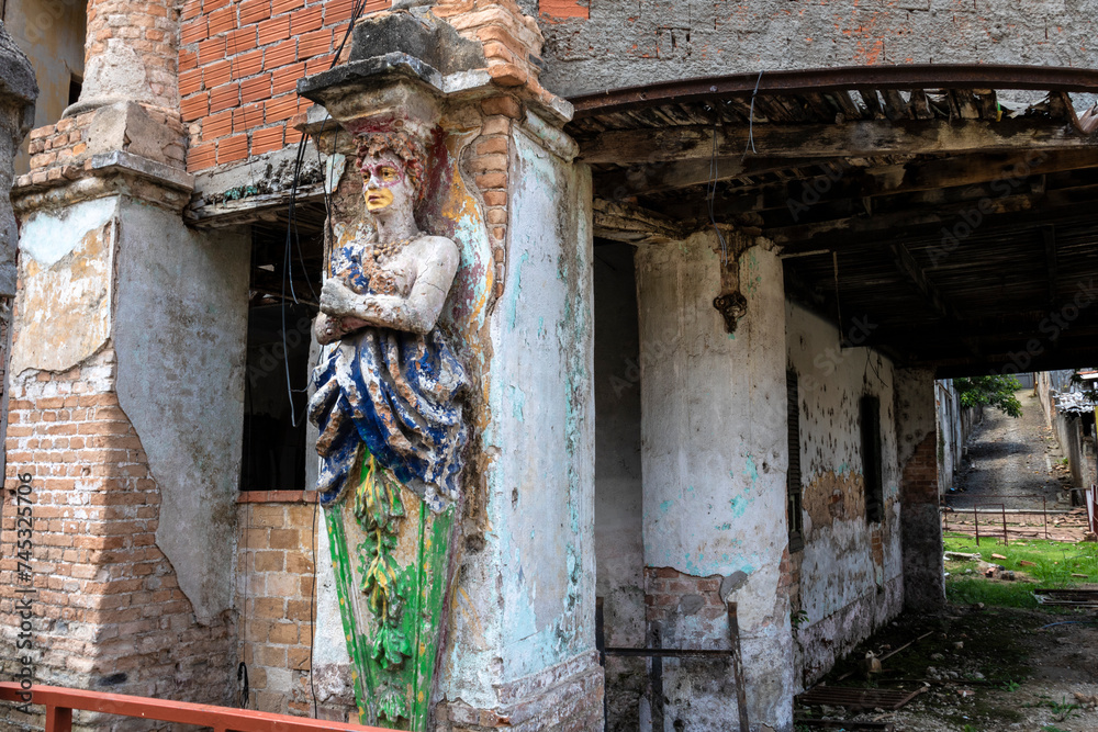 São Paulo, SP, Brazil - January, 07, 2024. Detail of a column in the architecture of Vila Itororó, a cultural center with cultural and artistic activities built in the 1920s.