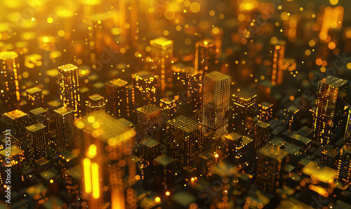 Abstract Golden Cityscape with Glowing Night Lights © swissa