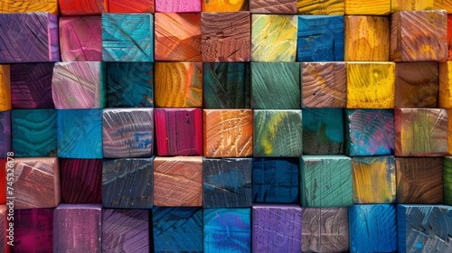 Colorful wooden blocks: a vibrant tapestry of diversity and uniqueness - abstract background image