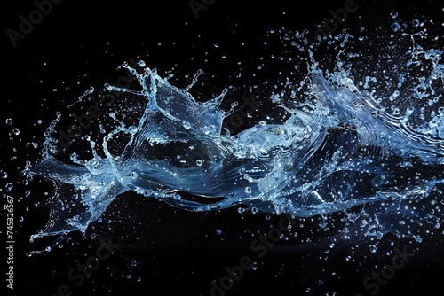 Dynamic blue water splash Rendered with an alpha layer for easy integration into diverse backgrounds Emphasizing fluid motion and natural elegance.