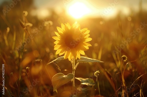 the setting sun from a sunflower flower