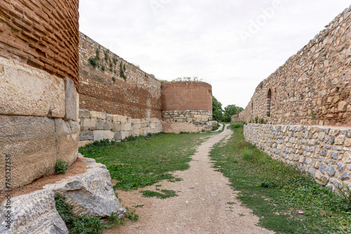 ancient Iznik Castle. Lefke Gate. Historical stone walls and doors of Iznik, Bursa.