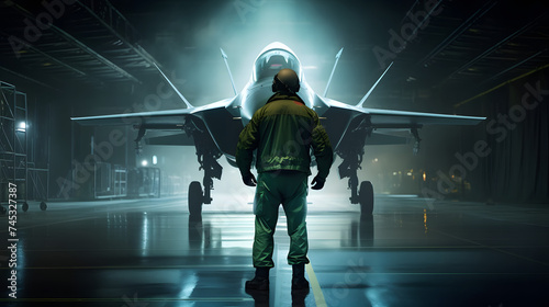 man standing in front of fighter jet © Oleksandr