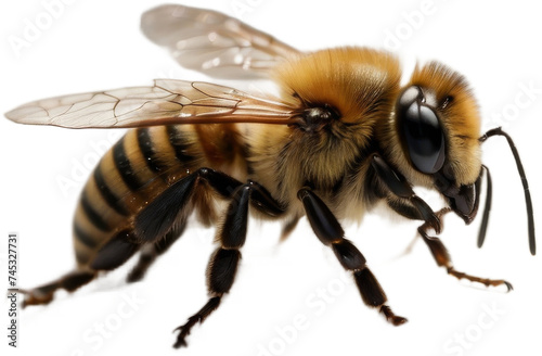 Isolated bee. Closeup picture of a honeybee with transparent background. Generative AI. © 3DStock