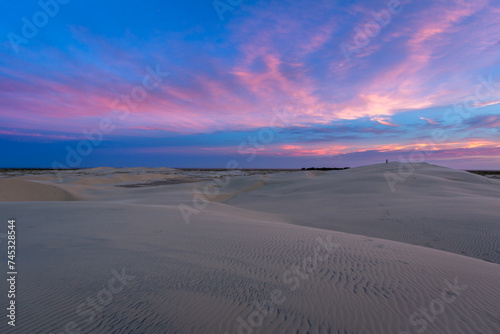 Multicolored sunset on the dunes of Duck s Lake  southern Brazil