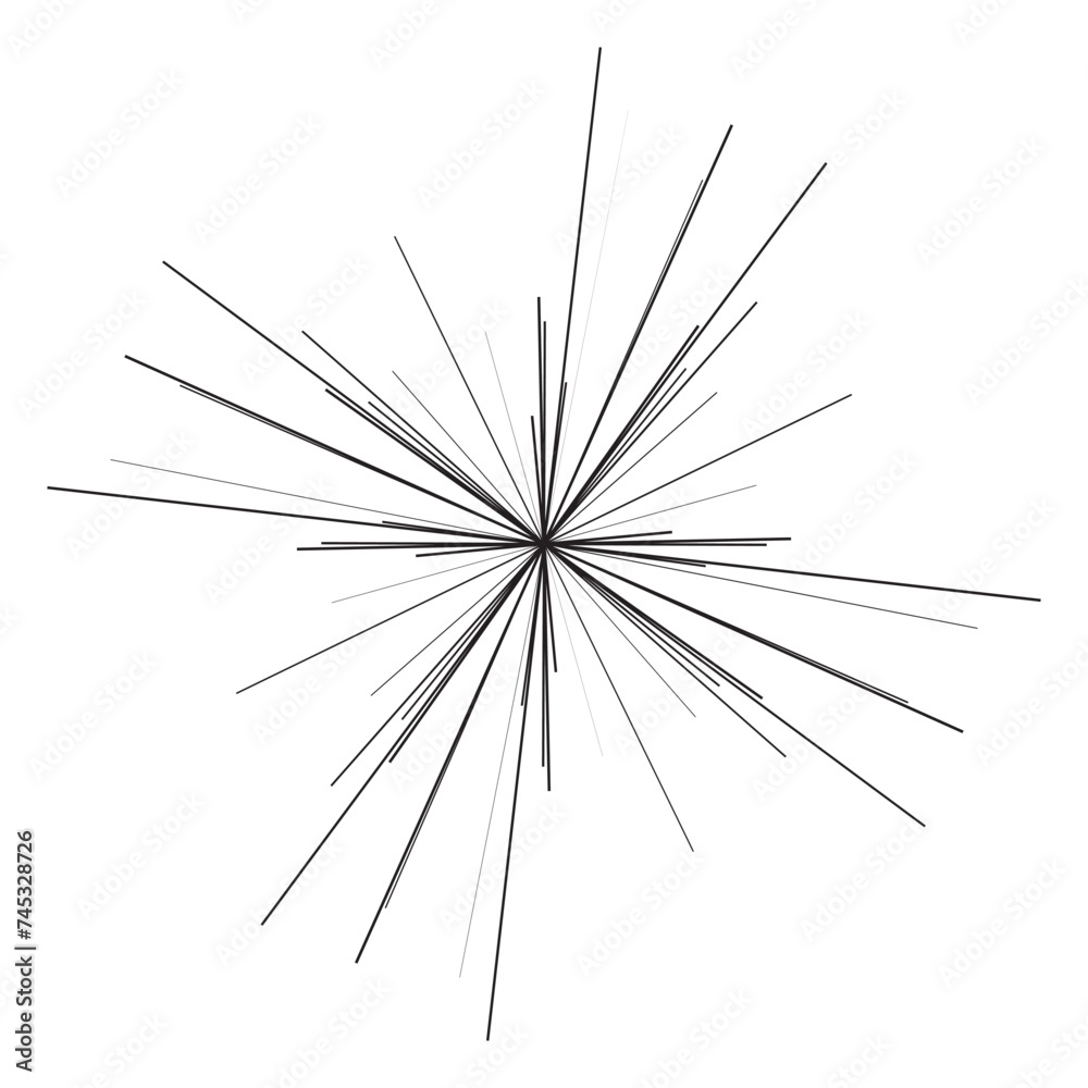 Naklejka premium Radial, radiating dynamic rays, beams lines. Starburst, sunburst element. Gloss, shine effect. Gleam, glitter, glint, glare design. isolated on white background. Vector illustration.