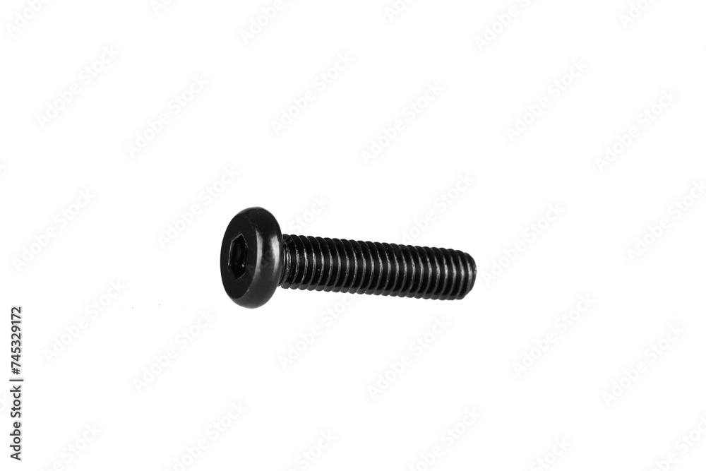 hex socket head screw in black color on isolated white background close up hex socket head screw in black color on isolated white background close up