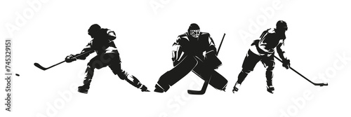 Ice hockey players, group of vector silhouettes. Hockey goalie, hockey player. Set of winter team sport athletes