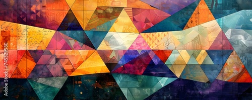Abstract Geometric Mosaic Artwork in Vivid Colors
