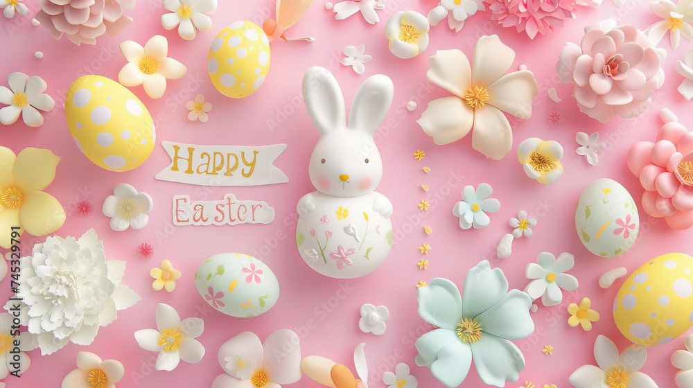 Pastel Easter Celebration: 3D Render of Festive Spring Decor