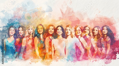 Colorful watercolor illustration of empowered women celebrating international women’s day with a twist of creepy happiness