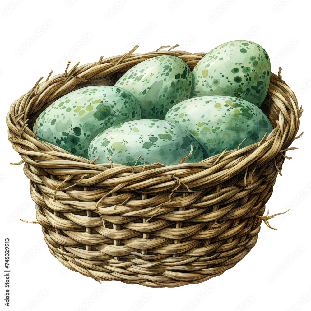 Easter Eggs Patrick Basket, Festive Easter Eggs in Wooden Basket with Patrick Theme - Vibrant Seasonal Decoration