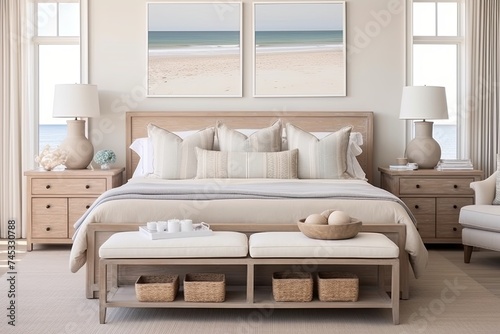 Relaxing Retreat  Coastal Vibes Bedroom Designs in Soft Beige and Sandy Tones with Driftwood Headboards