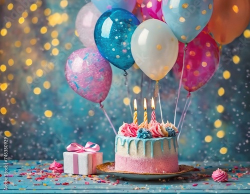 Alles gute zum Geburtstag. Happy Birthday Karte. Geburtstagskarte. Torte mit Kerzen. Geburtstagstorte. Luftballons am Geburtstag. Geburtstagsbild. Geburtstagskarte mit Blumenstrauss, Kaffe und Kuchen,
