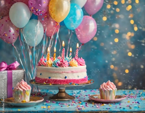 Alles gute zum Geburtstag. Happy Birthday Karte. Geburtstagskarte. Torte mit Kerzen. Geburtstagstorte. Luftballons am Geburtstag. Geburtstagsbild. Geburtstagskarte mit Blumenstrauss  Kaffe und Kuchen 