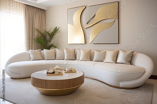 Sleek Design and Comfy Golden Coast Living Room with Cushioned Sofa