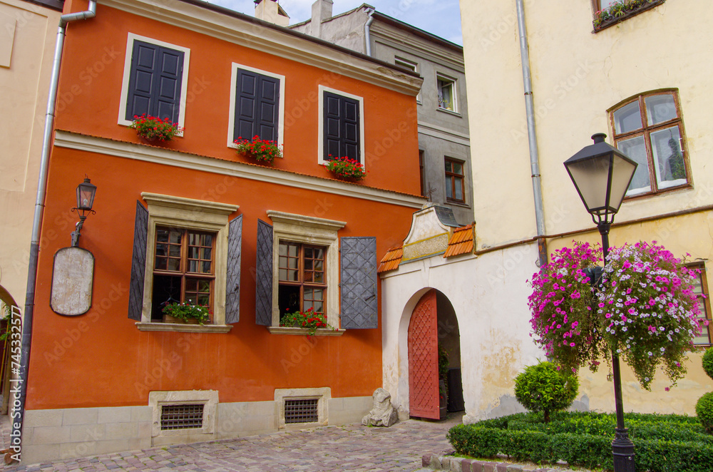 a cozy courtyard in a European city. Lviv, Ukraine