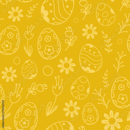Easter Eggs seamless pattern | Yellow Background | repeat files (ID: 745332750)