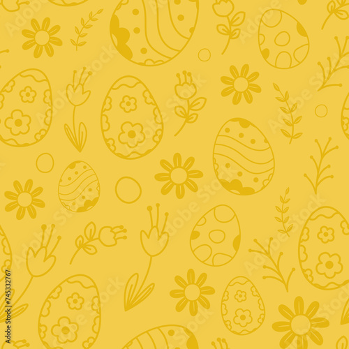 Easter Eggs seamless pattern | Yellow Background | repeat files (ID: 745332767)