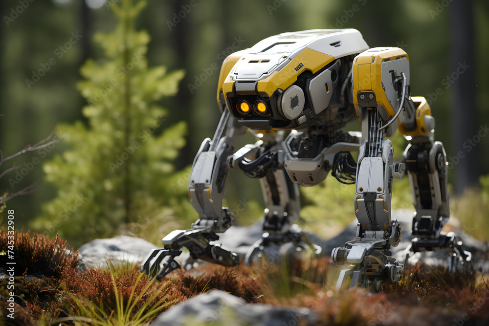 Futuristic quadruped robot walking outdoor Futuristic quadruped robot walking outdoor