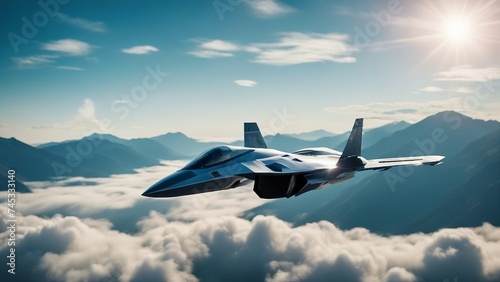  flying over the clouds _A space fighter jet zooms over an alien landscape that has mountains, lakes, and forests. 