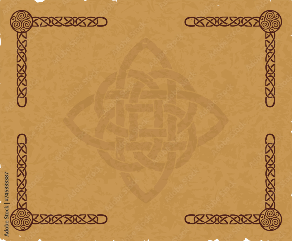 Brown Parchment with Celtic Knot Frame and Elaborate Celtic Knot Stock ...