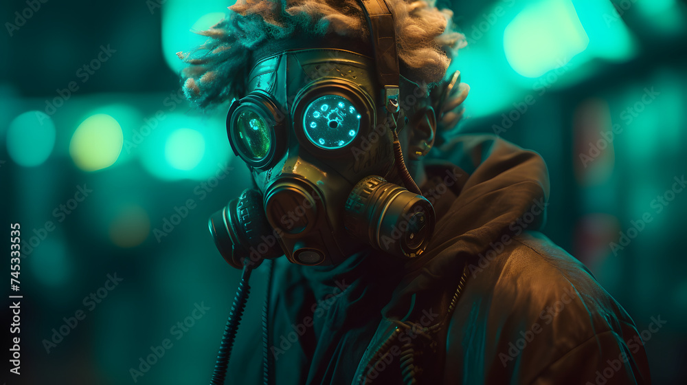 a person in a gas mask a person in a gas mask