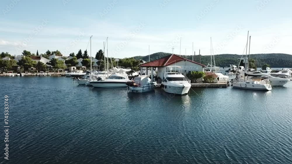 Aerial video over a marina in the Sibenik region of Croatia Aerial video over a marina in the Sibenik region of Croatia