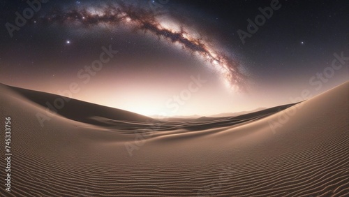 sunrise over the desert A galaxy and space sky with light speed travel. 