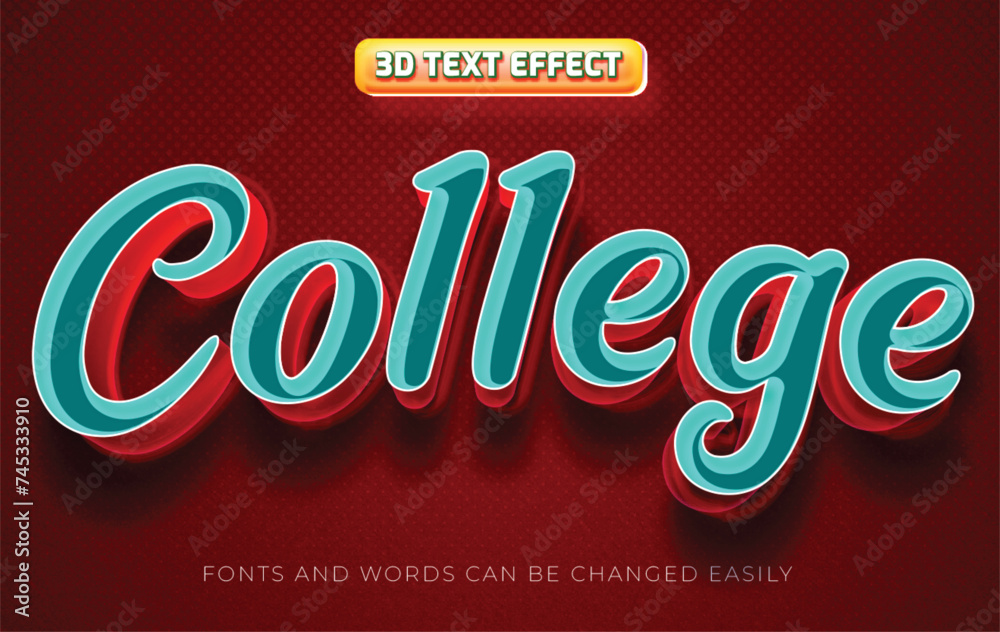 College school 3d editable text effect style