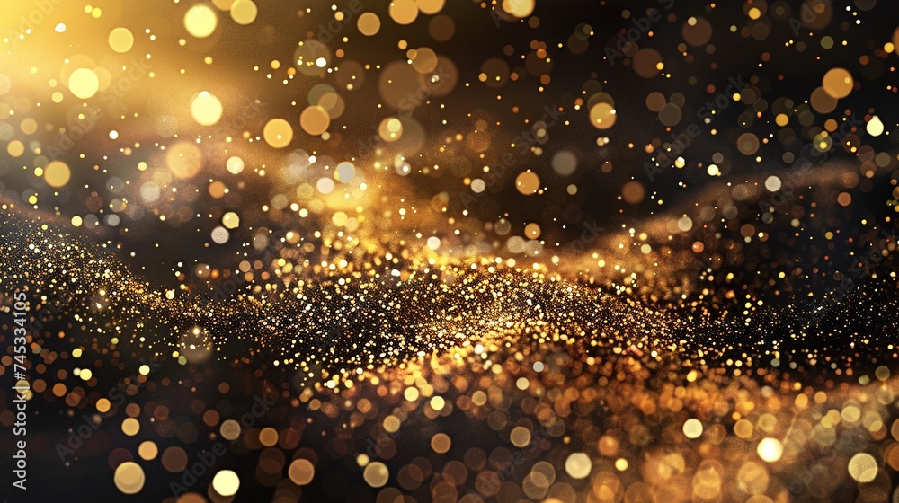 festive holiday background with golden abstract bokeh on black backdrop, creating magical atmosphere with gold glitter and festive mood festive holiday background with golden abstract bokeh on black backdrop, creating magical atmosphere with gold glitter and festive mood