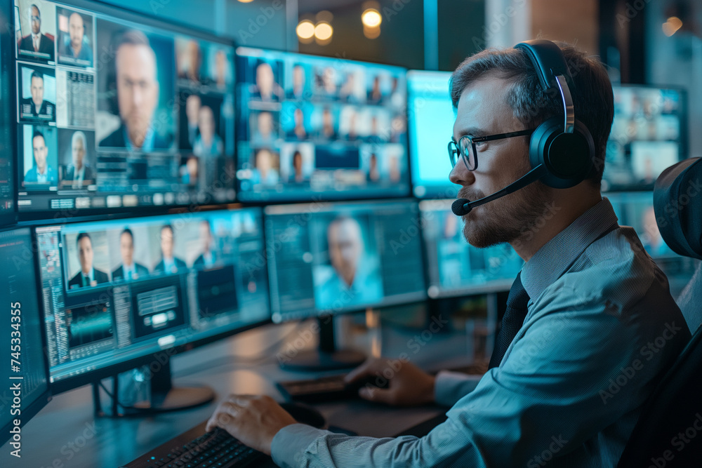 A skilled worker utilizing advanced communication technology in a bustling business environment, fostering seamless collaboration and efficient workflow integration. A skilled worker utilizing advanced communication technology in a bustling business environment, fostering seamless collaboration and efficient workflow integration.