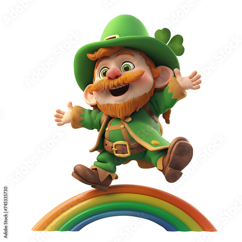 Cartoon Leprechaun on rainbow. Irish holiday St. Patrick's Day. photo