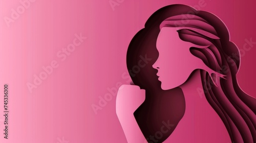 Empowering women: 3d illustration of woman's silhouette with raised fists in paper cut style, ideal for women's day poster. Concept of feminism, independence, and activism. Copy space available