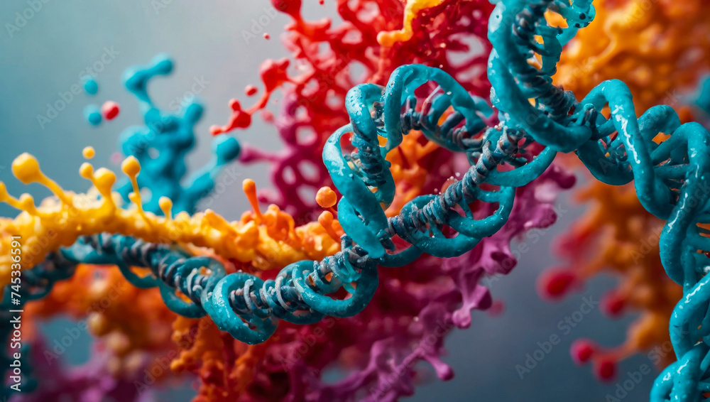 illustration of human DNA helical spiral - microscopic view of double helix
