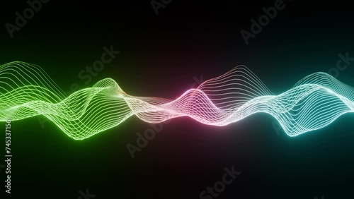 green and pink or navy blue gradient ribbon line wave animated,Digital colorful gradient particle line wave animation on black background,modern colorful wallpaper,3d rendering,