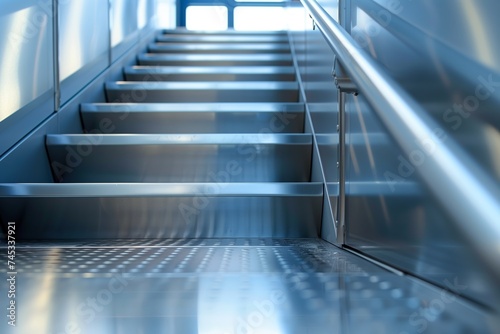 silver industrial staircase in an office building