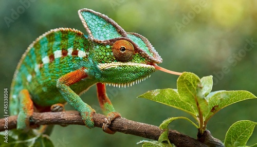 Chameleon Exotic beautiful green reptile wildlife from nature. Furcifer oustaleti © Wonderful Life 