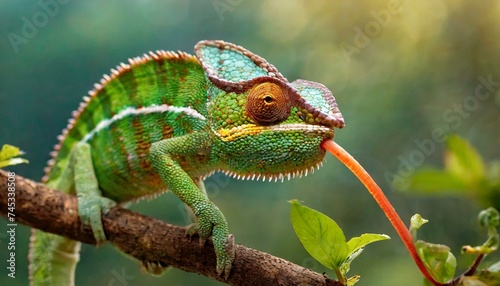 Chameleon Exotic beautiful green reptile wildlife from nature. Furcifer oustaleti © Semih Photo