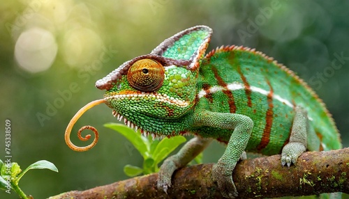 Chameleon Exotic beautiful green reptile wildlife from nature. Furcifer oustaleti