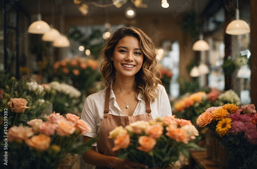 Woman smiling, starting a flower shop.
