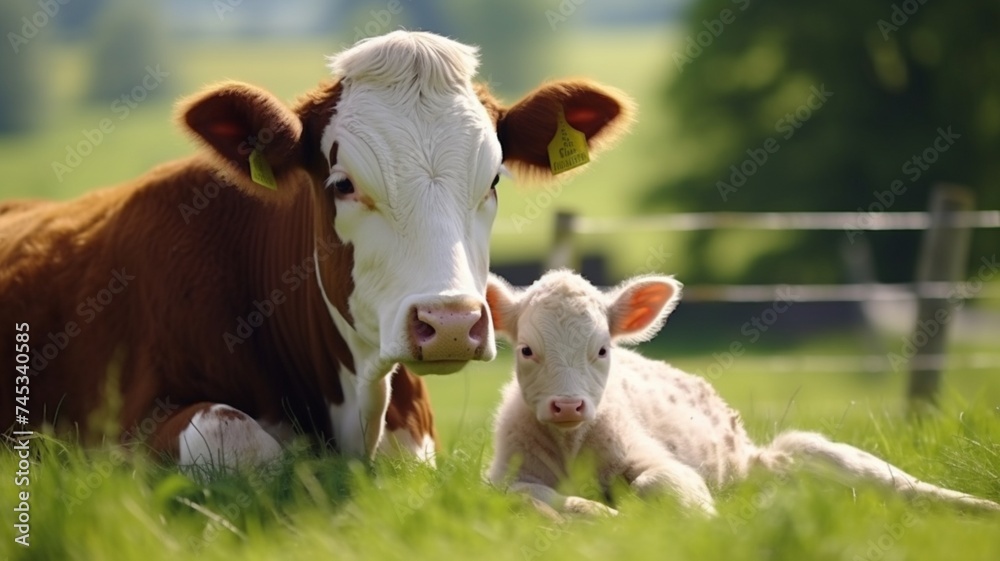 A Cow caressing its calf Generated AI photo A Cow caressing its calf Generated AI photo